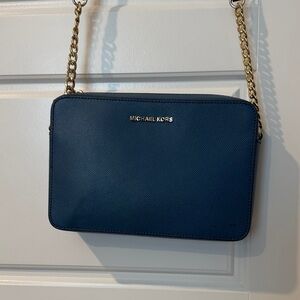 Michael Kors Blue Crossbody Bag with Gold Chain